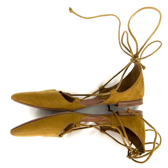 Zara Brown Pointed Toe Lace Up Flats - Picture 4 of 5